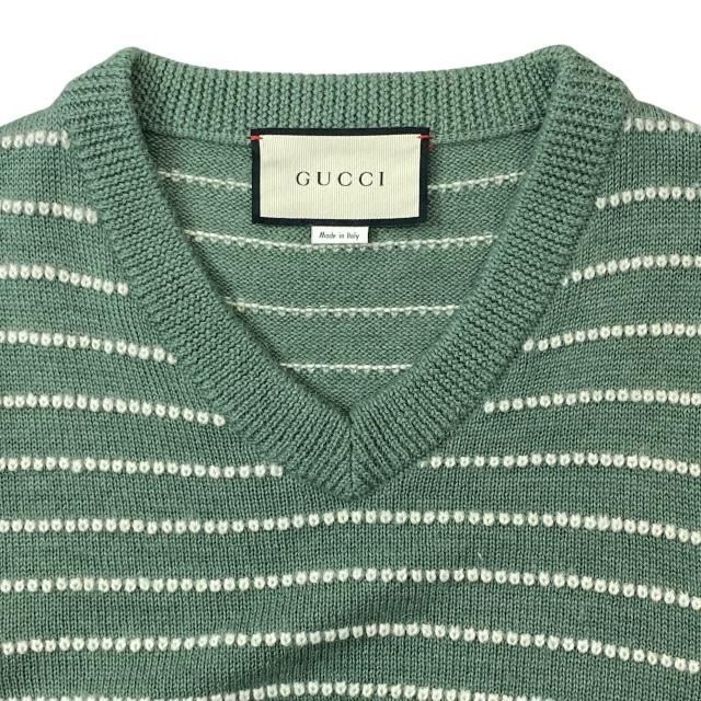 GUCCI グッチ 633610 ニット セーター トップス 長袖 Vネック ボーダー アルパカ ウール グリーン【表記サイズ XS】 GUCCI グッチ 633610 ニット セーター トップス 長袖 Vネック