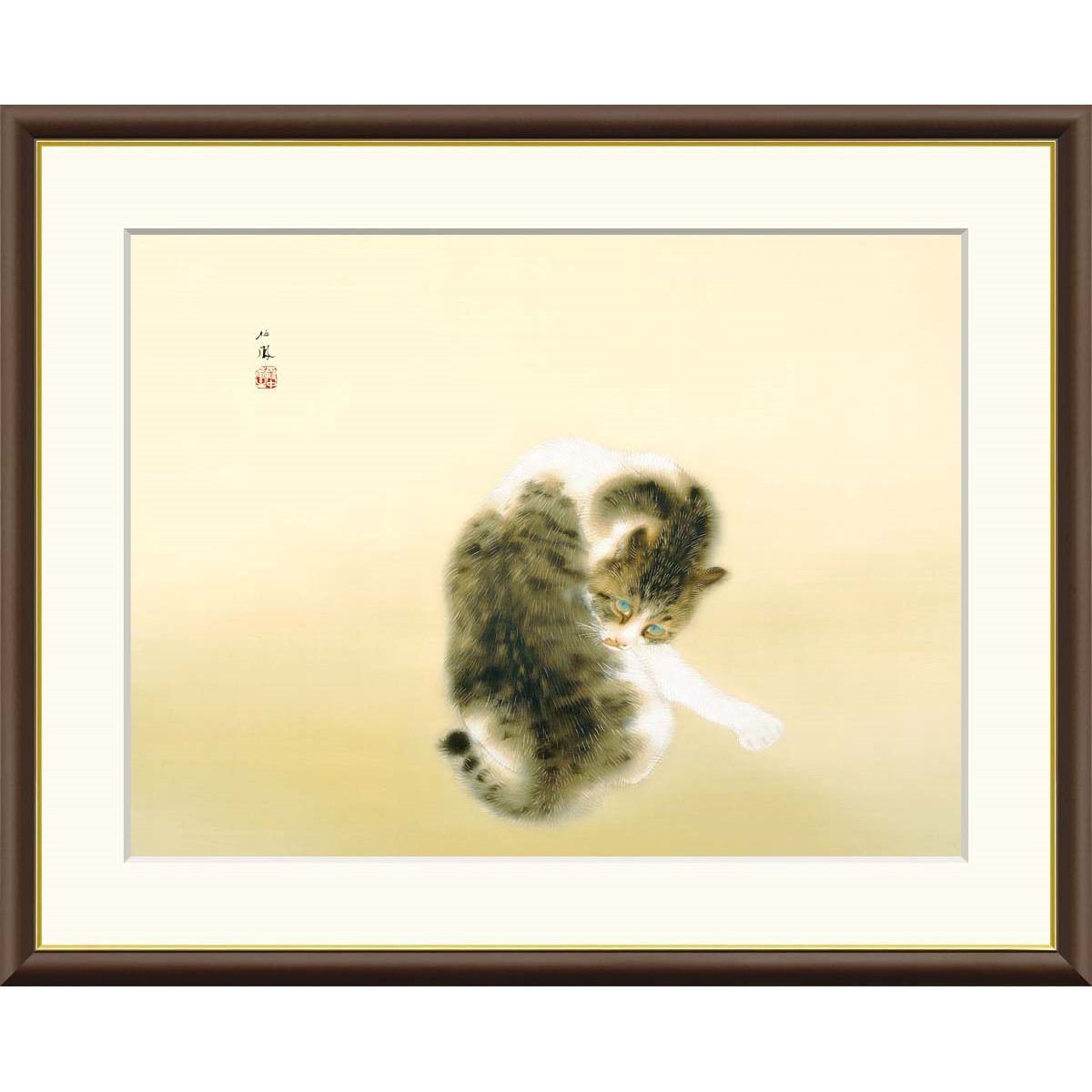 班猫　竹内栖鳳　額入り 絵画 日本の名画 班猫 竹内栖鳳 額入り インテリア アート 額絵 高精彩