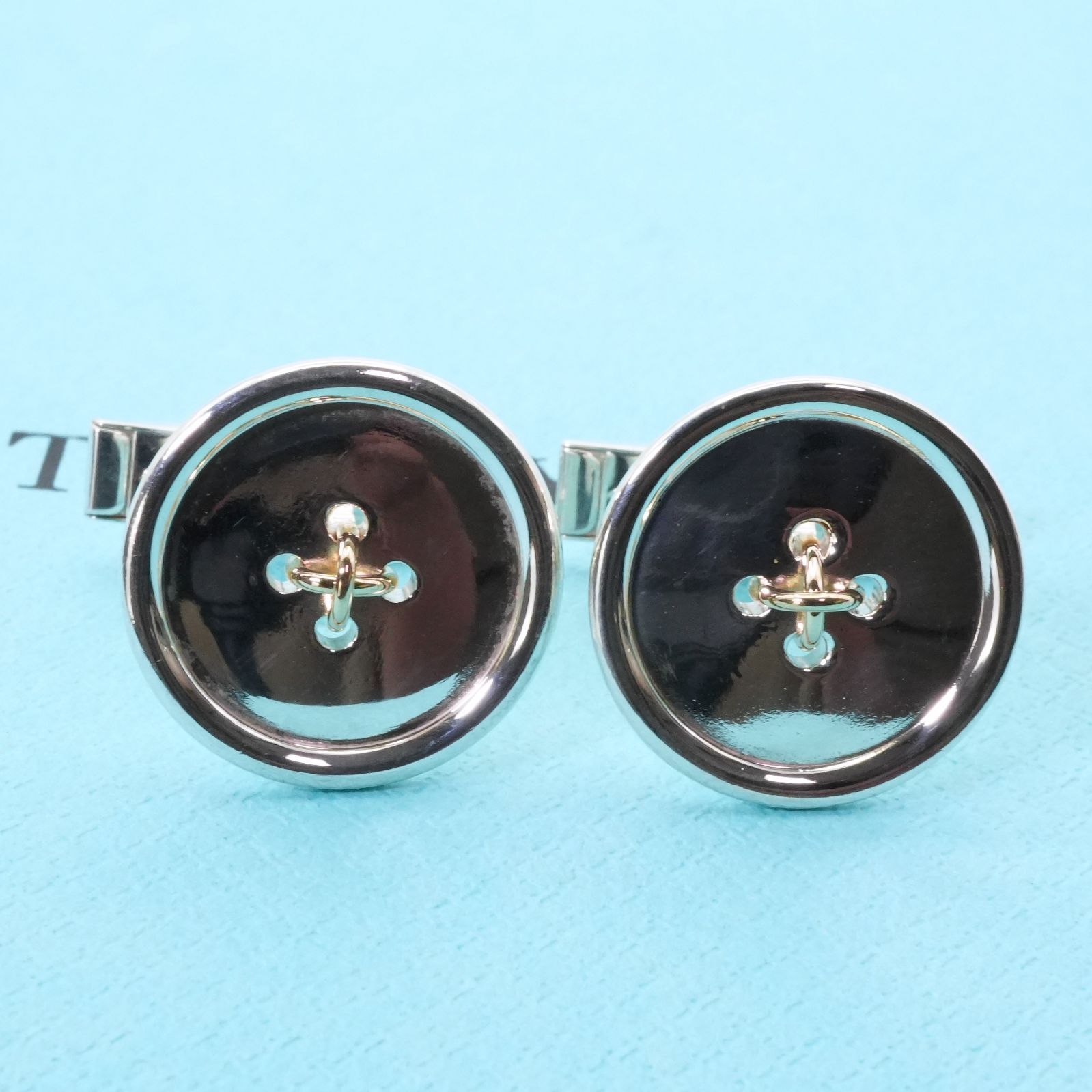 極美品 ティファニー ボタン コンビ カフス ステッチ/24-5420