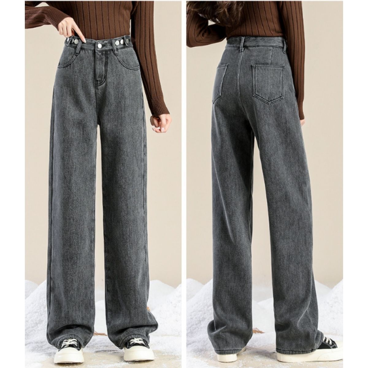 裏シャギー デニムパンツ ジーパン レディース 裏起毛 ジーンズ ワイドパンツ ゆったり ワイド ストレート バギー ハイウエスト パンツ 裏
