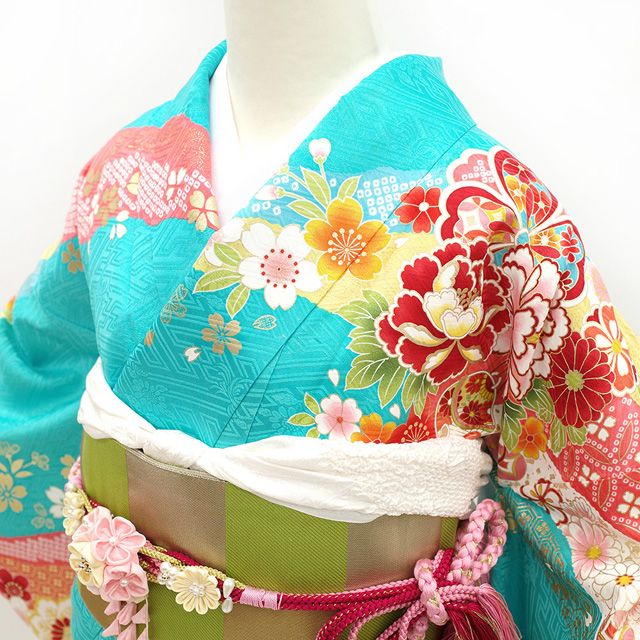 【ラッピング不可】 正絹 振袖 長襦袢 袋帯セット 九雀刺繍 成人式 結婚式 387-2 かぶっ 着物・浴衣