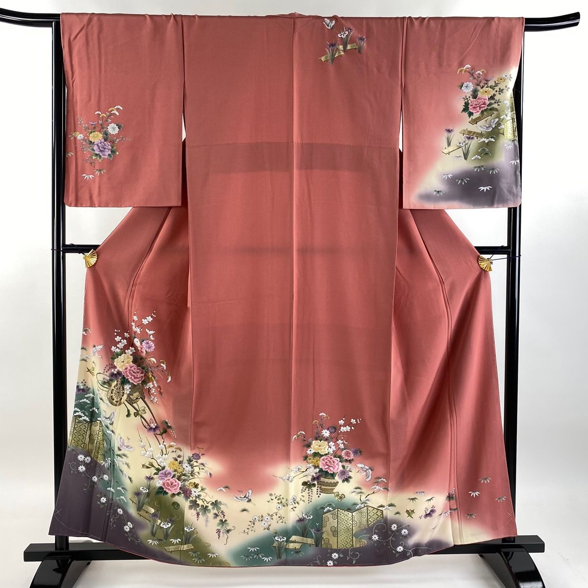 訪問着 身丈160cm 裄丈66cm M 袷 やまと 花車 松竹梅 刺繍 金糸