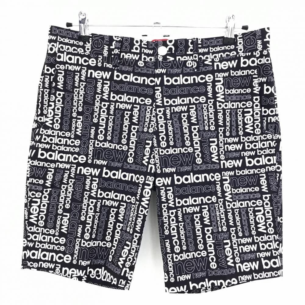 【美品】ニューバランスゴルフ ハーフパンツ ダークネイビー×白 ロゴ総柄 ストレッチ  メンズ 5(L) ゴルフウェア New Balance