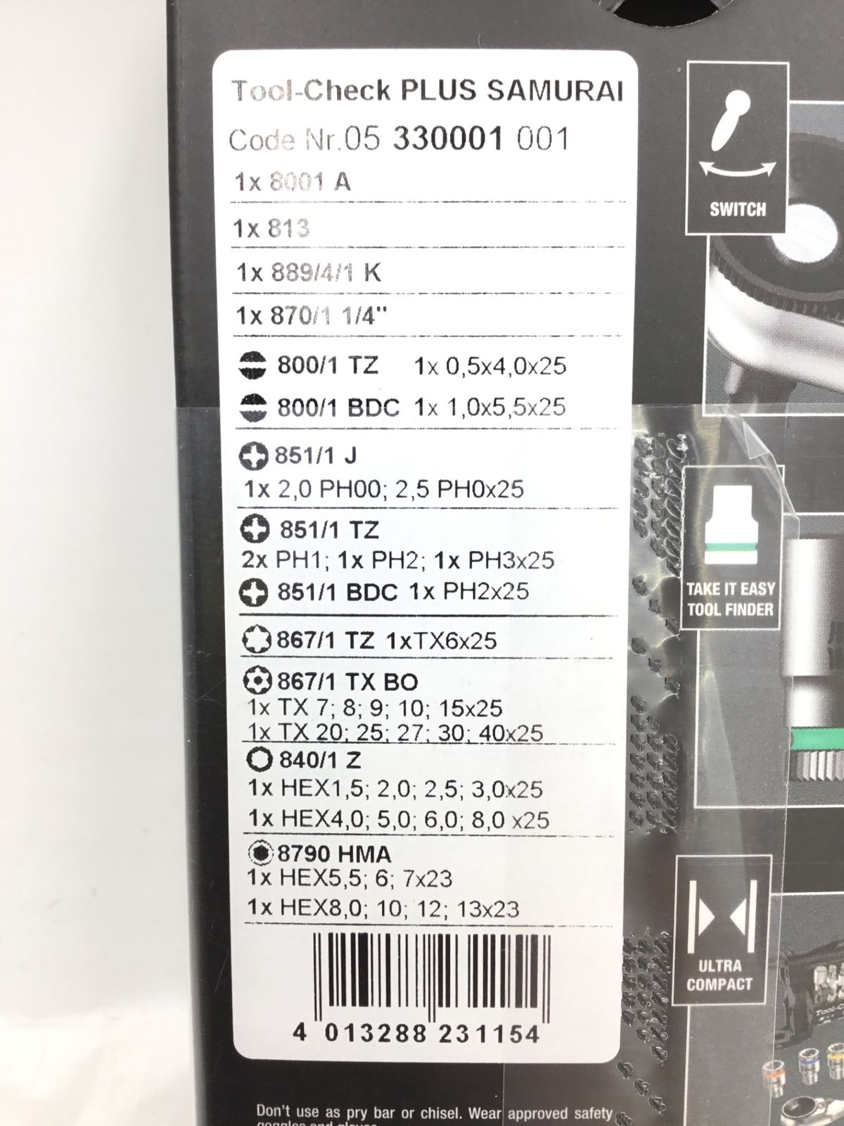 Wera ヴェラ TOOL-CHECK PLUS 侍エディション 330001 IT8NVDBHK1AR エコツール半田店 M02 FFCRYSTALESIA_COM