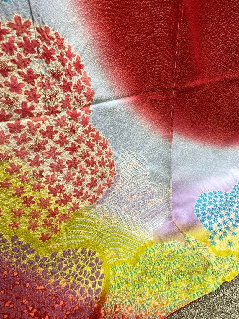 振袖 仮絵羽 舞台衣装 滝泰 金通し 相良刺繍 正絹 未仕立て品 八掛付き 