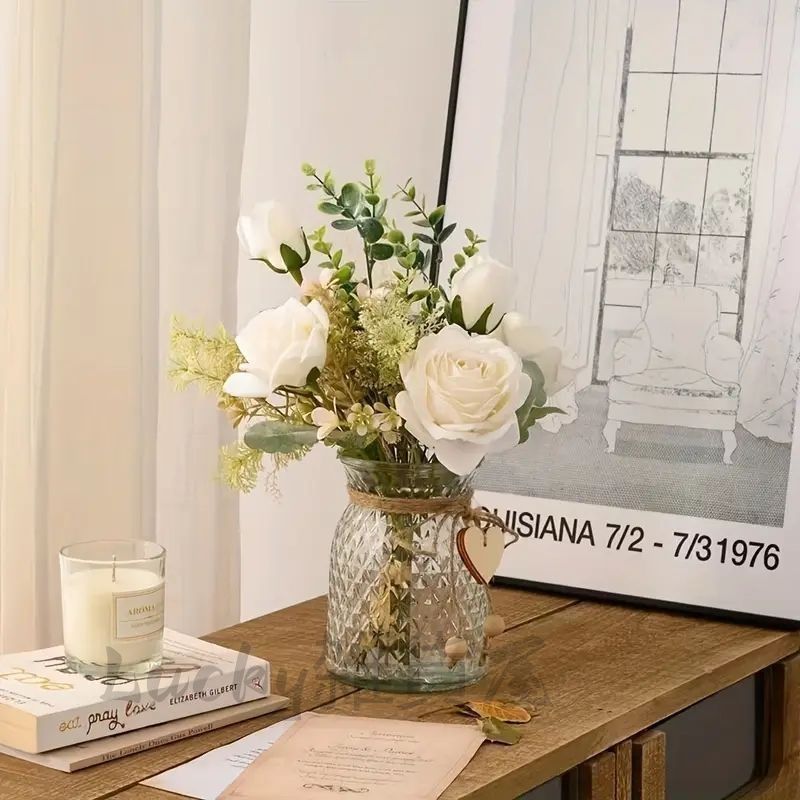 新品・未使用】 エレガントなステンドグラス花瓶 - 木製ハート