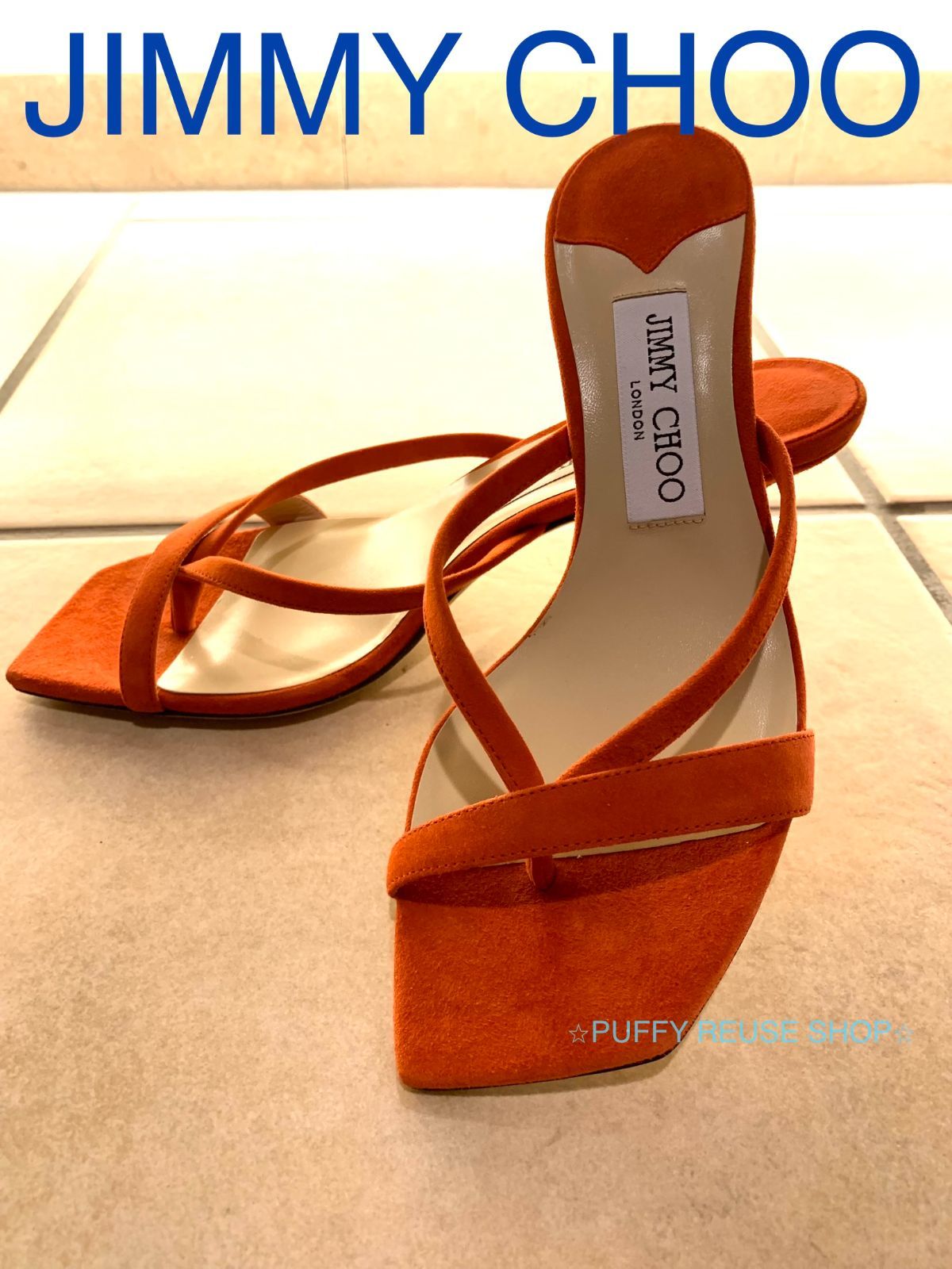 JIMMY CHOO ジミーチュウ ミュール サンダル スエード 4753 オレンジ 