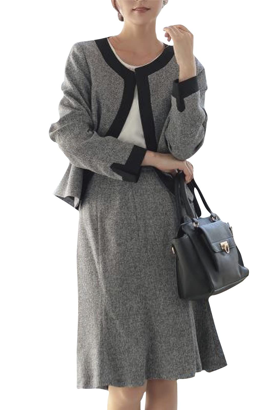 アウニイ セレモニースーツ レディース ママ スーツ ジャケット ワンピース ノー 礼服 喪服 スカート すかーと 上下セット 上下 セット 3点 2点 2 3 ピース フォーマル ふぉーまる 前開き テーラー グレー | 506 L