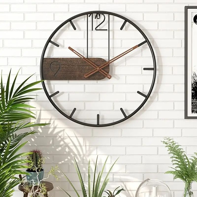 スタイリッシュ モダン 大型 木製 壁掛け時計 鉄 サイレント 時計