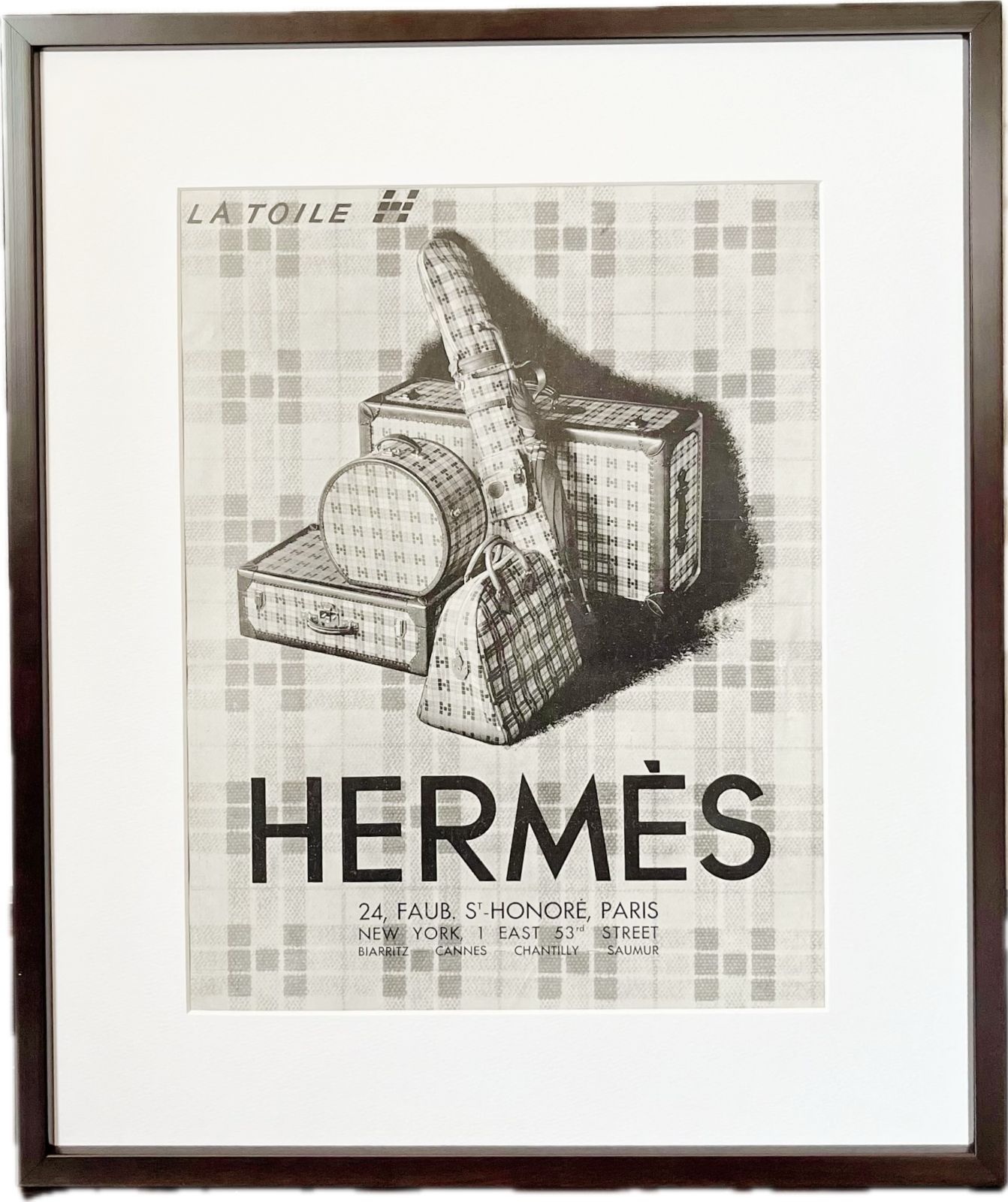 1931 広告＞HERMES エルメス ヴィンテージ ビンテージ アートポスター 額縁 フレーム付き インテリア モダン おしゃれ かわいい 壁掛け  フランス ポップ モノクロ レトロ モノトーン チェック - メルカリ