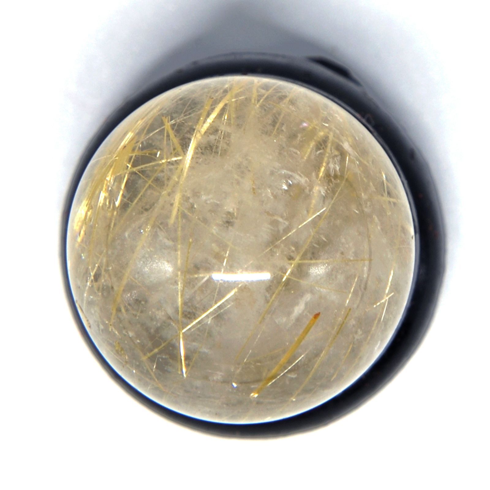 天然石ルチルクォーツのスフィア 丸玉 置物 台座付き RR016