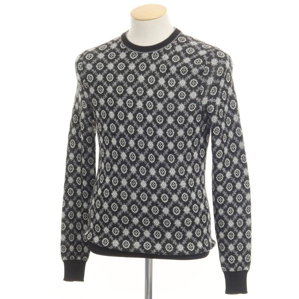 【中古】ブイネック VNECK ウールレーヨンアクリル クルーネック プルオーバーニット ブラックxグレー【サイズ46】【メンズ】