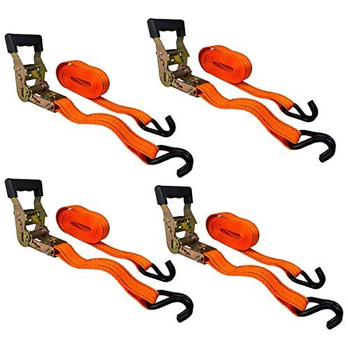 4点 オレンジ 3.8cmx4.5m HFSR ラチェット式ベルト 荷締機 4個セット 破断強度1.35t 荷締めベルト 使用簡単 締付固定 多用途 引越し 運搬用 ラッシングベルトオレンジ 3.8cmx4.5m