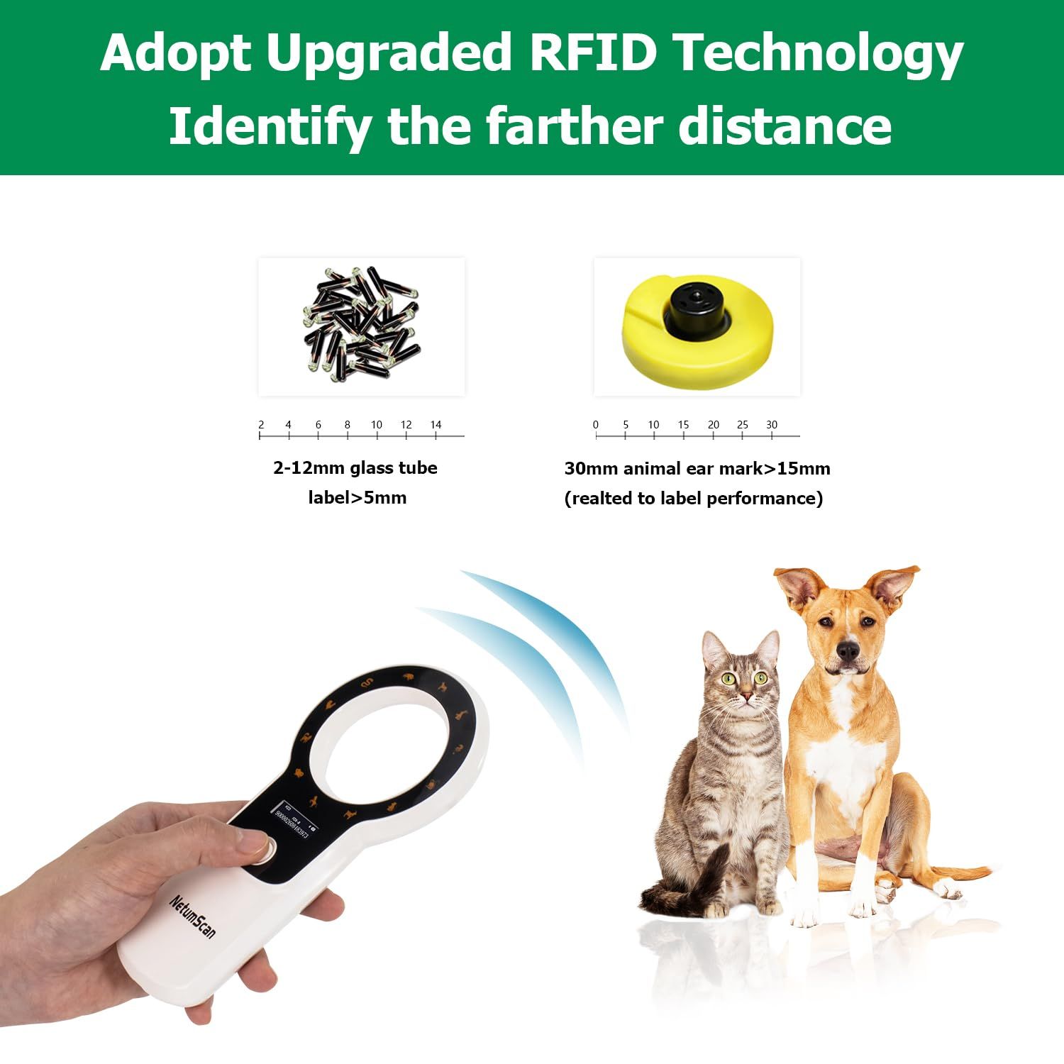 特価商品 NetumScan ペットマイクロチップリーダー、RFID EMID ポータブルペットチップスキャナー 充電式データストレージ動物タグスキャナー ISO 11784/11785、FDX-B および ID64 RFID 用の安定した OLED ディスプ