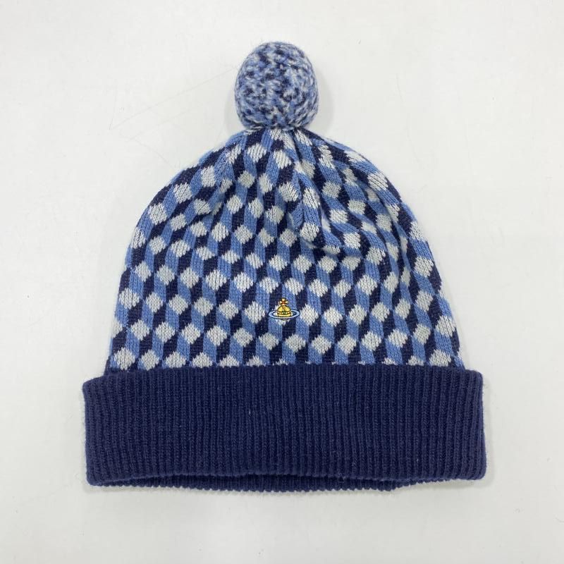 vivienne westwood chapeaux 初期 オーブ刺繍 ボンボンニット帽 ネイビー ヴィヴィアンウエストウッド 24 240024514310