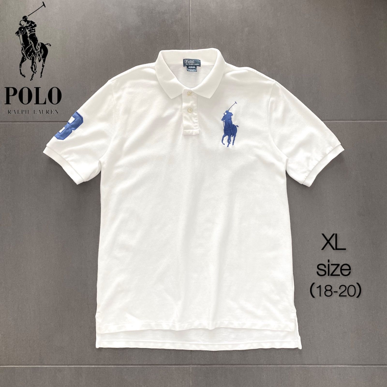 ポロシャツ ホワイト ビックポニー　番号3 Polo ポロラルフローレン ビッグポニー刺繍 No.3パッチ ホワイト
