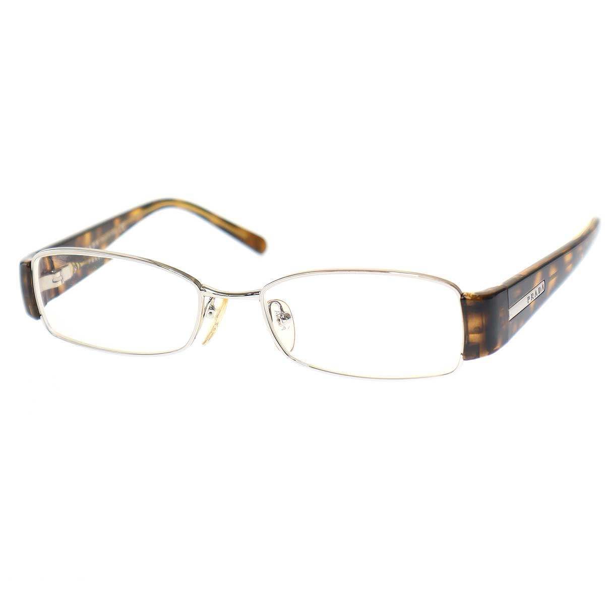 PRADA プラダ スクエアフレームべっ甲アイウェア VPR501 ブラウン×シルバー 5117-135