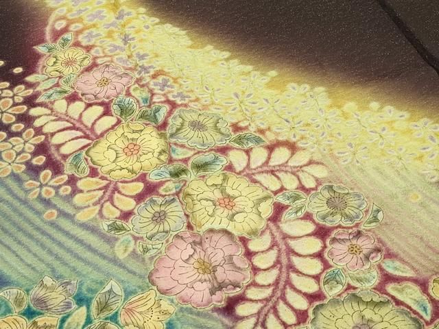 平和屋本店□極上 振袖 襲絞り 辻が花 暈し染め 金通し地 逸品