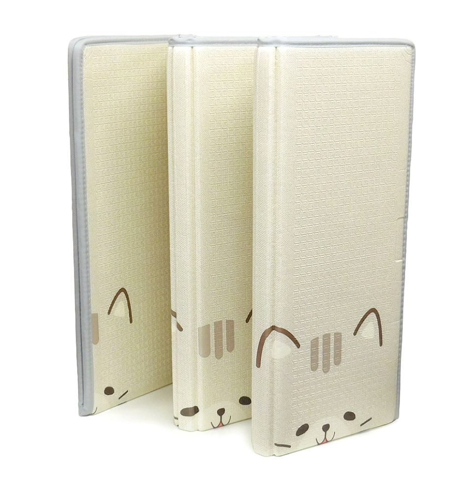 ［未使用品］UANLAUO ベビープレイマット ベビーマット クッションマット 折りたたみ リバーシブル 180×200×厚さ2cm 猫＆レインボー 撥水加工