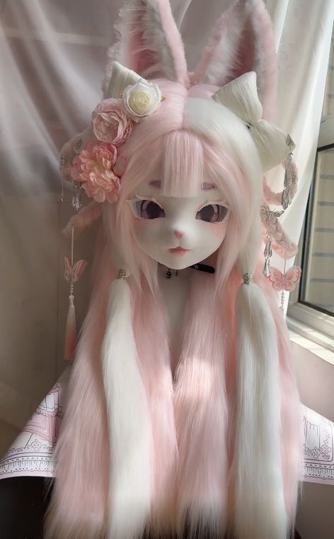 着ぐるみヘッド kigurumi NO.64 キツネ ピンク ファースーツ 全頭ヘッド ケモノ マスク ぬいぐるみ コスプレ コスチューム