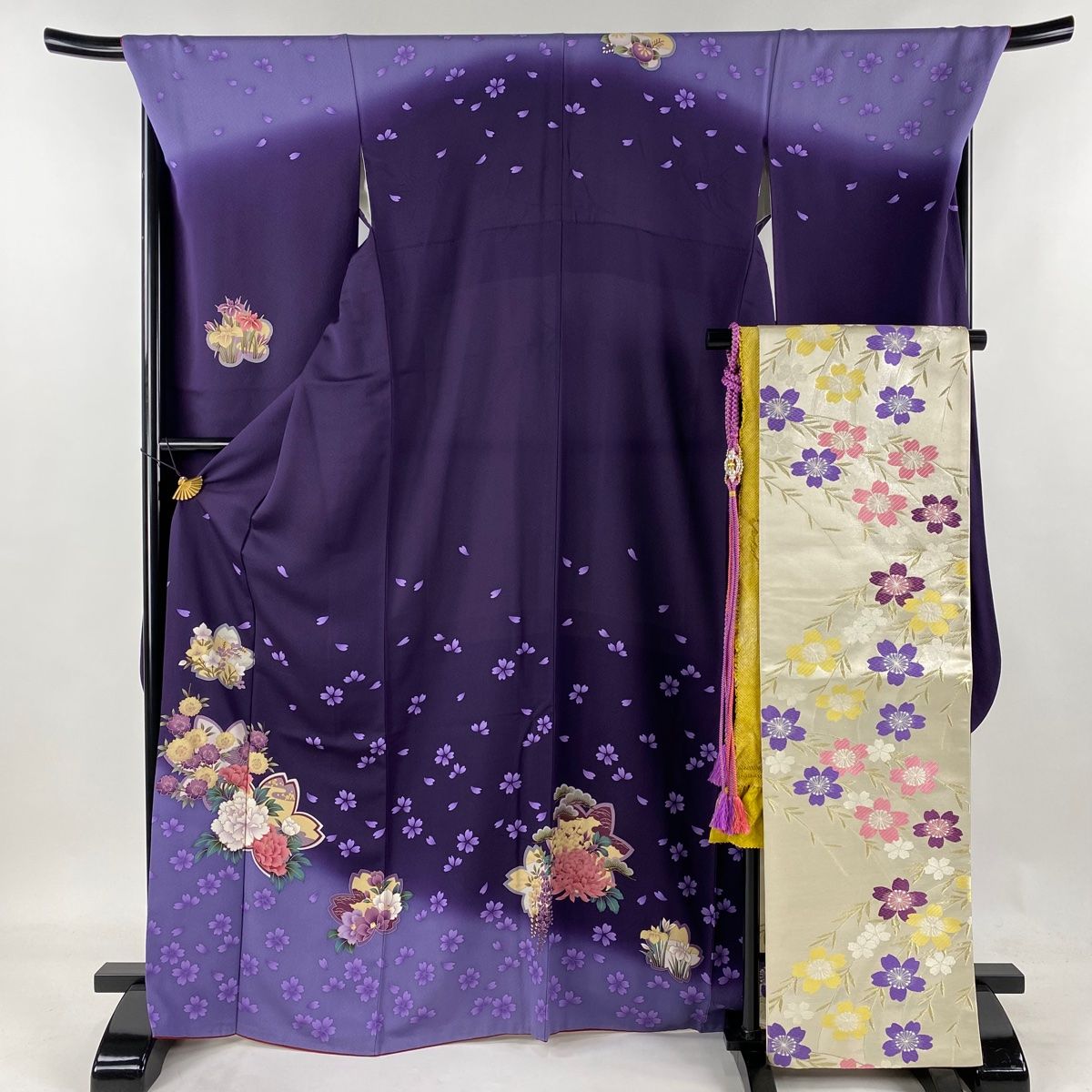 振袖 身丈169cm 裄丈70.5cm L 袷 袋帯フルセット 牡丹 桜 金彩 ぼかし 