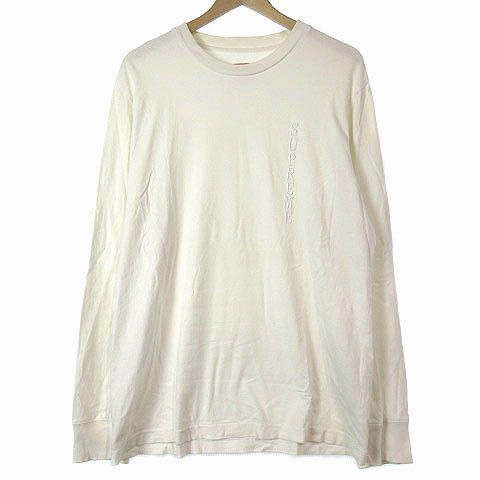 シュプリーム SUPREME Tシャツ カットソー ロンT 長袖 ロゴ刺繍 丸首 白 ホワイト M ■GY01