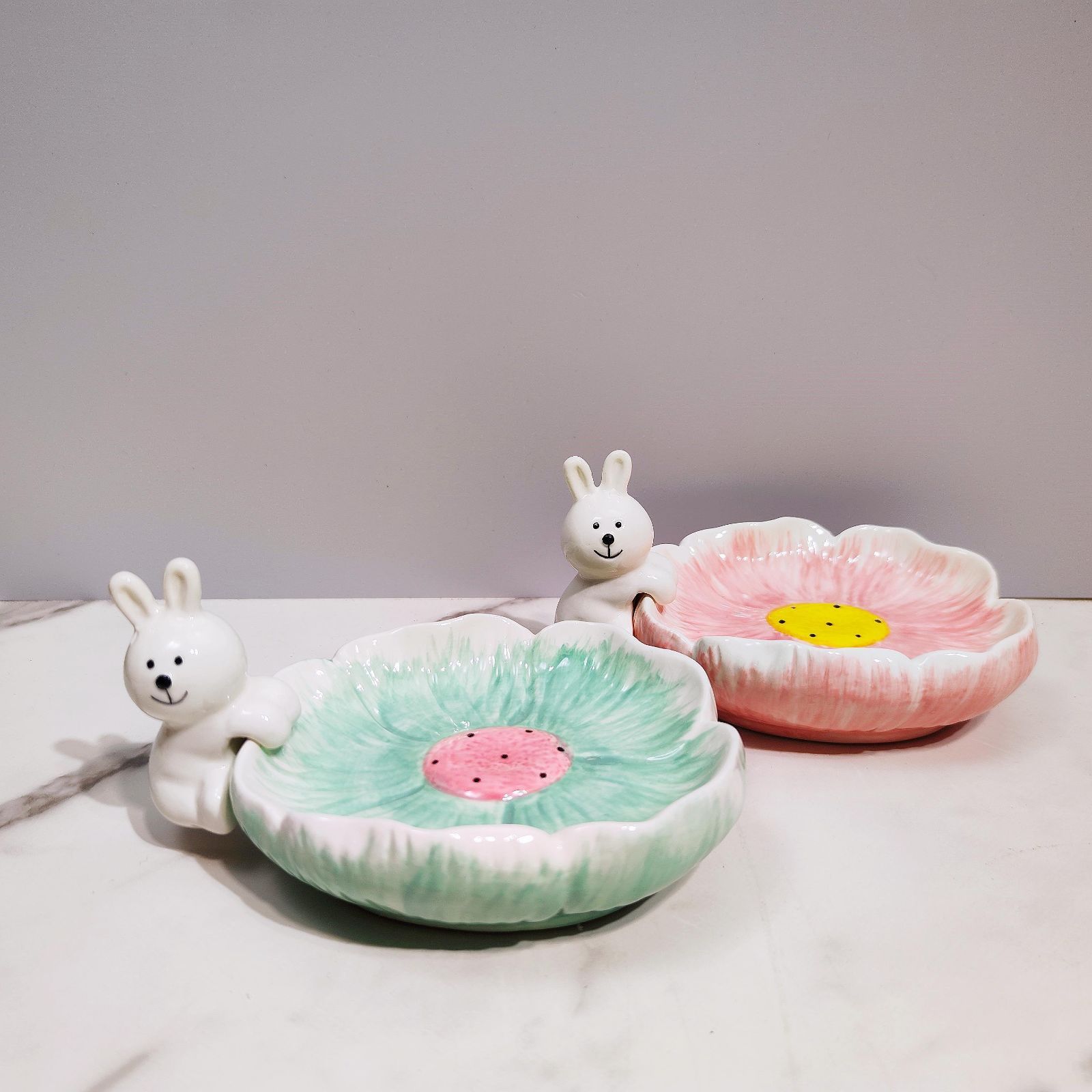 2個セット】うさぎさん usagi 兎 小物置き 石鹸置き グリーン ピンク色 