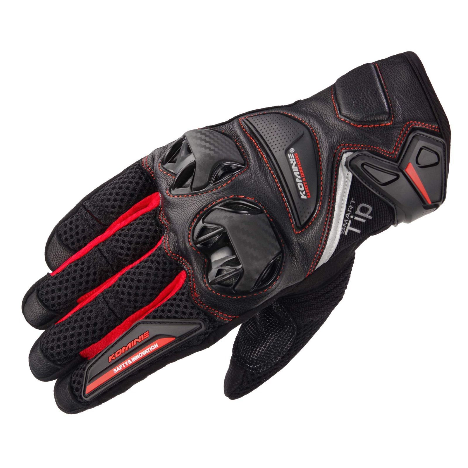 Size:M_Color:ブラック/レッド [コミネ] バイク用 プロテクトレザーメッシュグローブ ブラック/レッド M GK-234 1232 春夏秋向け メッシュ素材 カーボン プロテクター