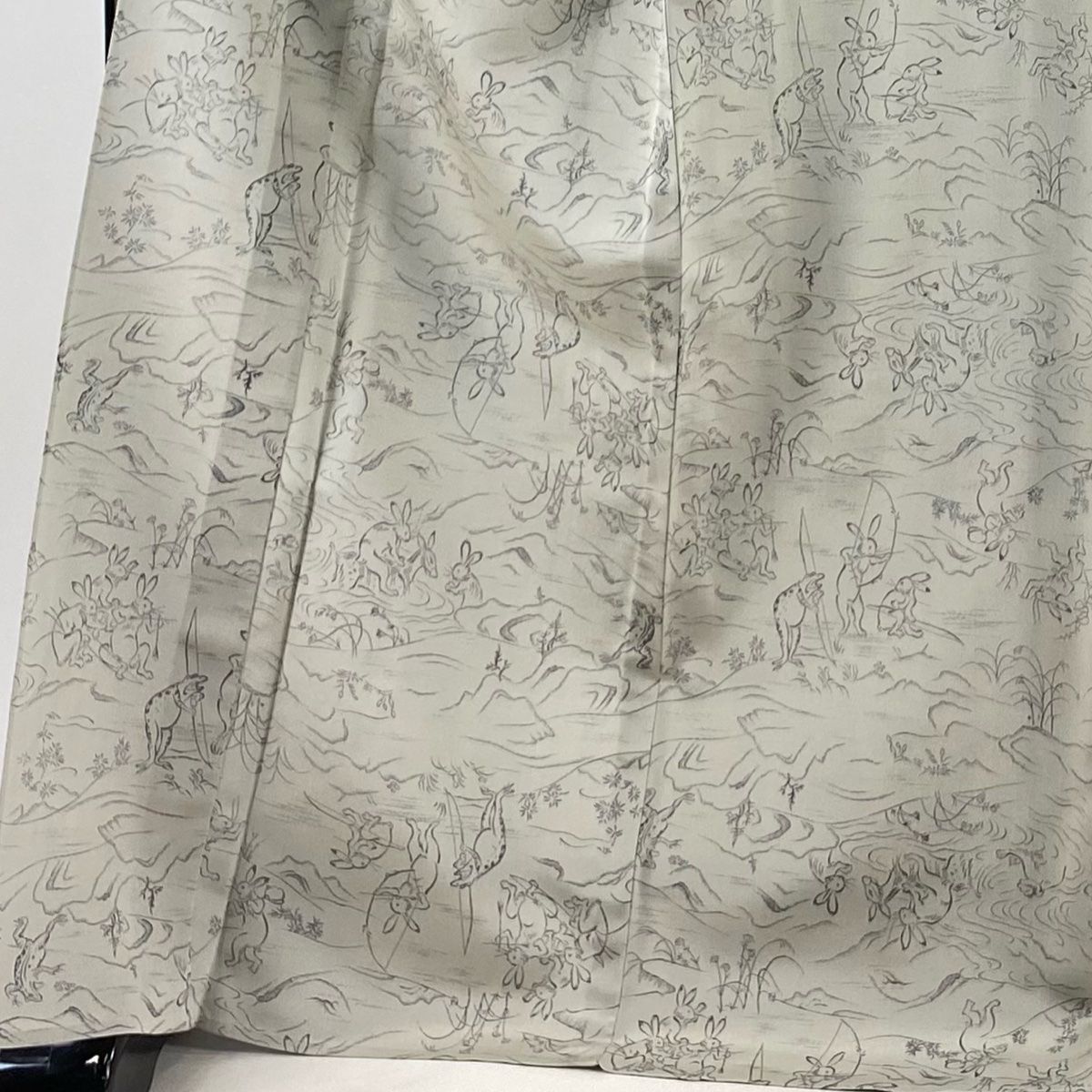 お召 身丈172cm 裄丈71.5cm L 単衣 鳥獣戯画 灰色 正絹