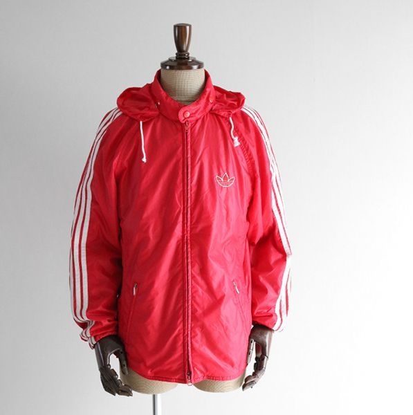 ✨adidas アディダス 80's デサント 中綿 ナイロンジャケット L✨ ☆80's adidas ◇ デサント製 中綿入り ナイロンジャケット 赤 L