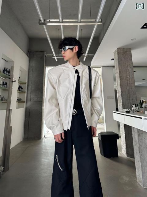 秋冬 コーデ メンズ 用 服 シンプル ファッション オシャレ 大人 かっこいい 大きいサイズ ストリート 紳士服  ハイエンド バイクエコ レザー ジャケット レトロ ストリート ショルダーパッド エコ レザー ジャケット