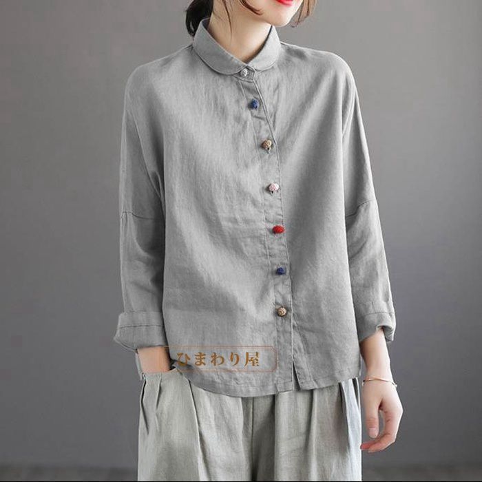 シャツ レディース 長袖 リネンシャツ トップス ロングシャツ