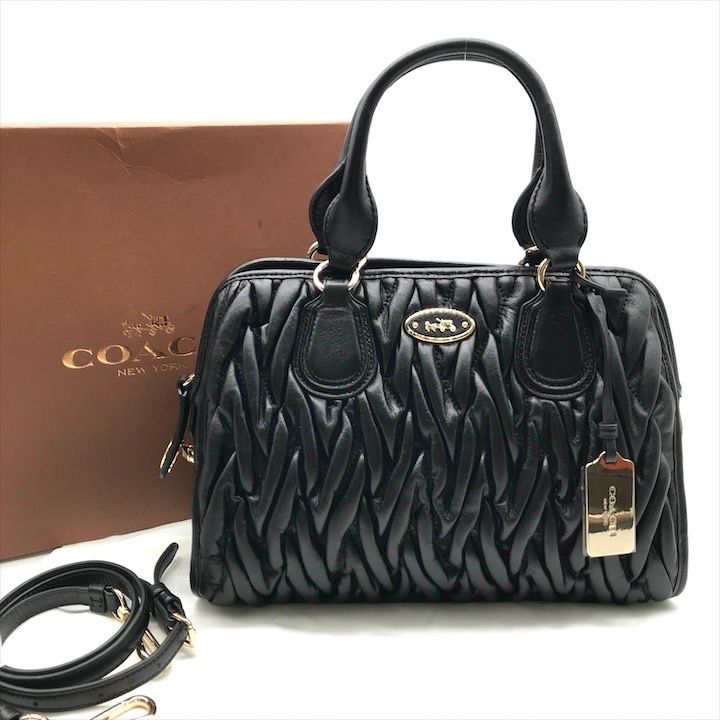 展示品 COACH コーチ ギャザー キルテッド レザ－ ブラック 2WAY ハンド ショルダー バッグ レディース k3456 展示品 COACH コーチ ギャザー キルテッド レザ－ ブラック 2WAY