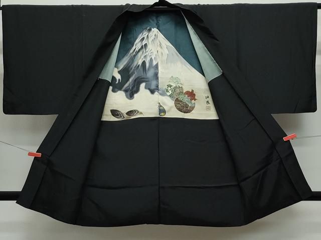 平和屋着物○男性 黒紋付 羽織セット 正絹 逸品 CAAX1113vf き638  