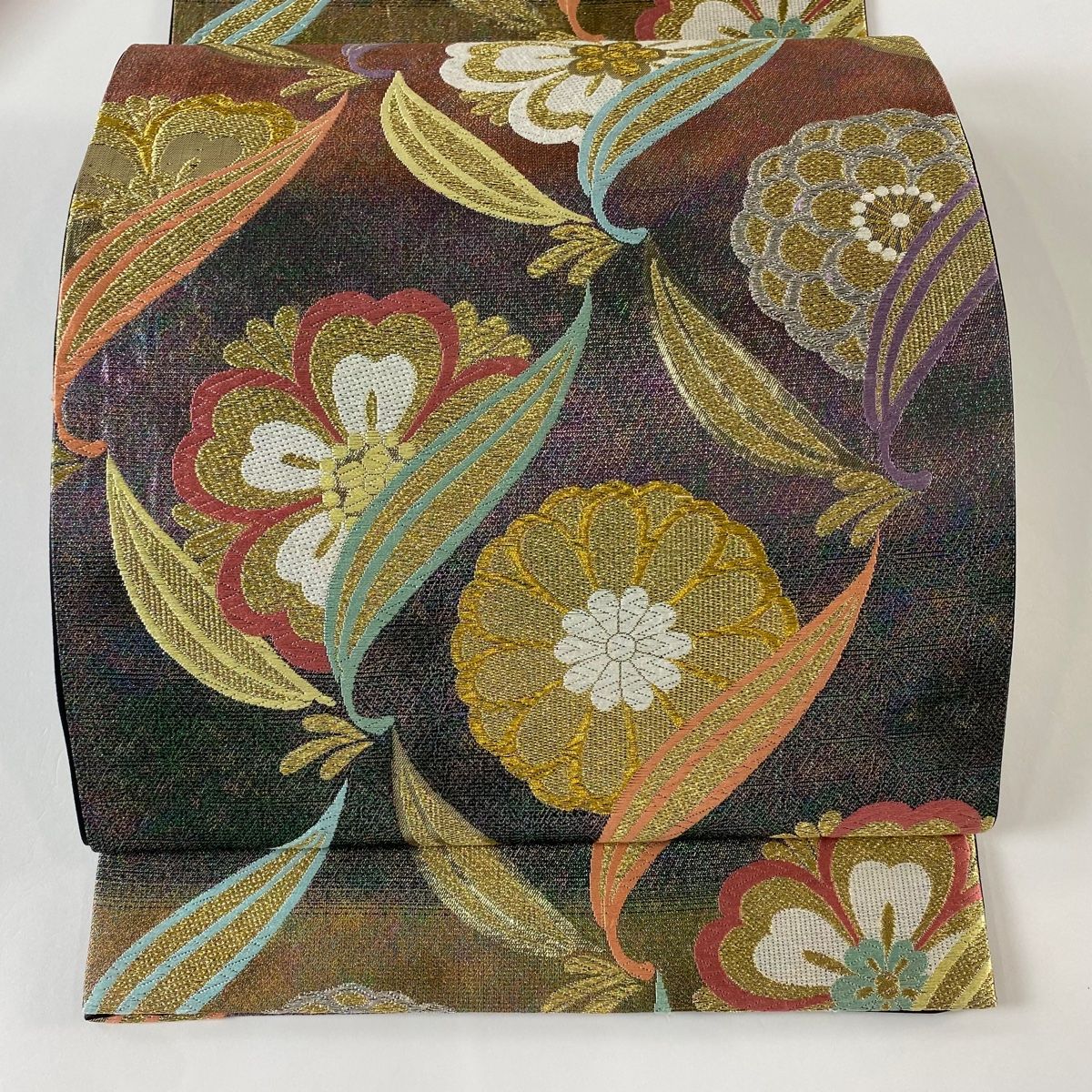 袋帯 美品 秀品 証紙 菊 桜 金銀糸 箔 赤紫 六通 正絹 【中古