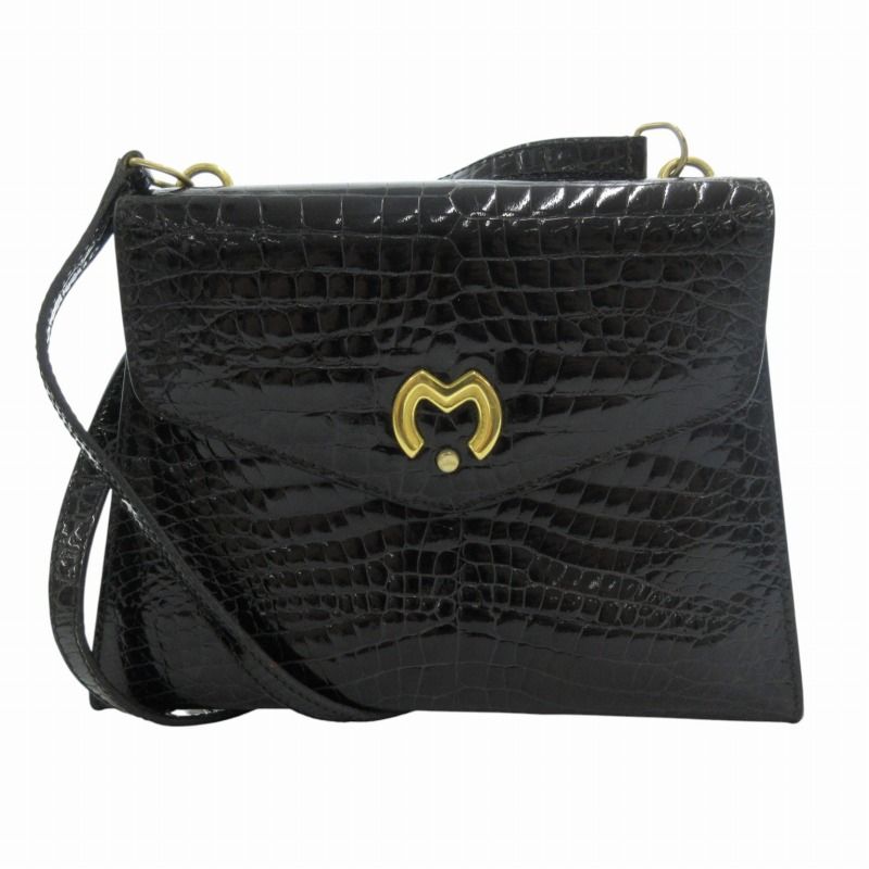 Mila Schon ミラショーン がま口 レザーハンドバッグ*ロゴ 鞄