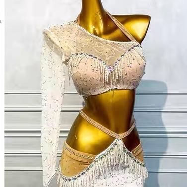 ベリーダンス オリエンタル衣装 3点セット 透けます ホワイトオーダー