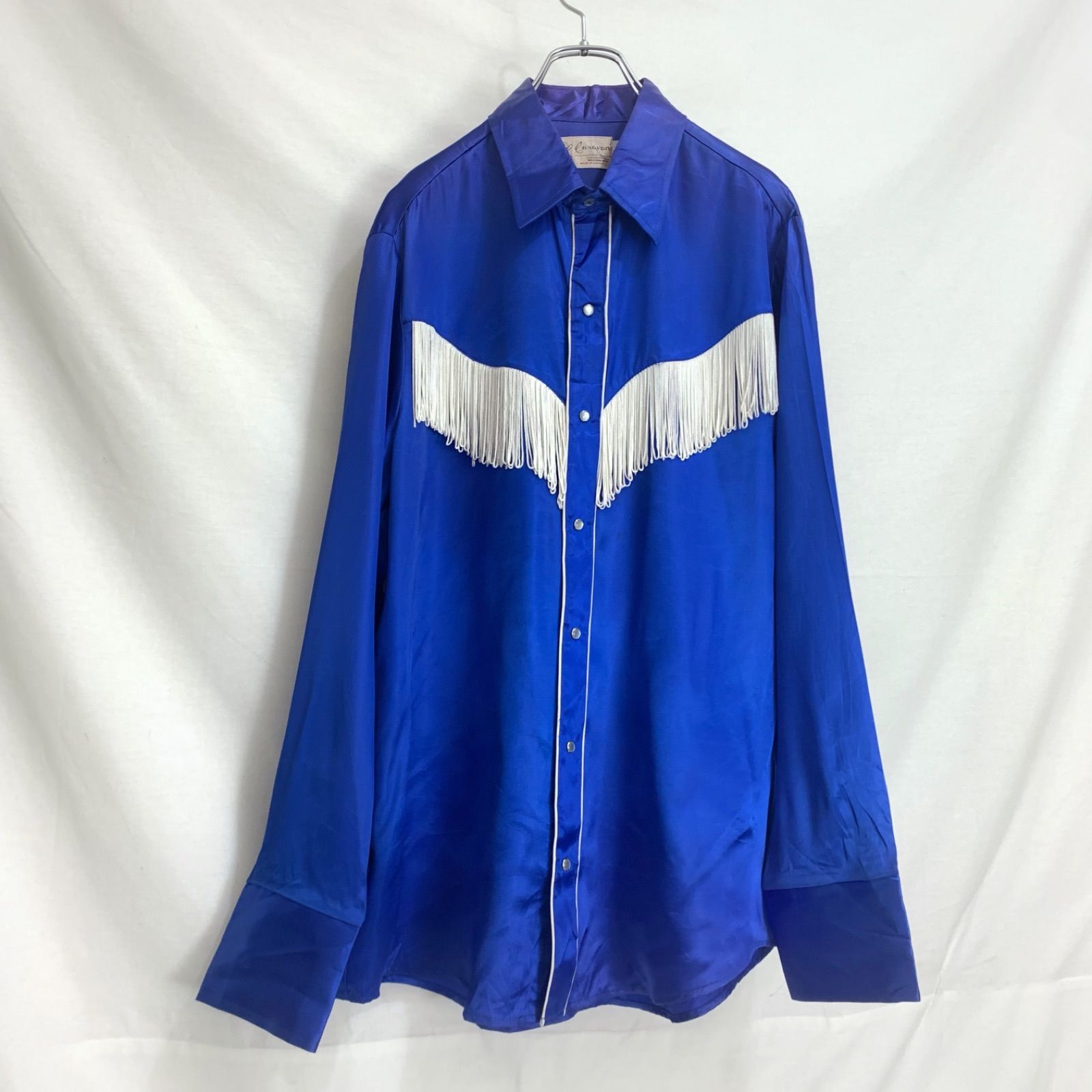 80s 90s ウエスタンシャツ　フリンジシャツ　カナダ製　ビンテージ　青　長袖