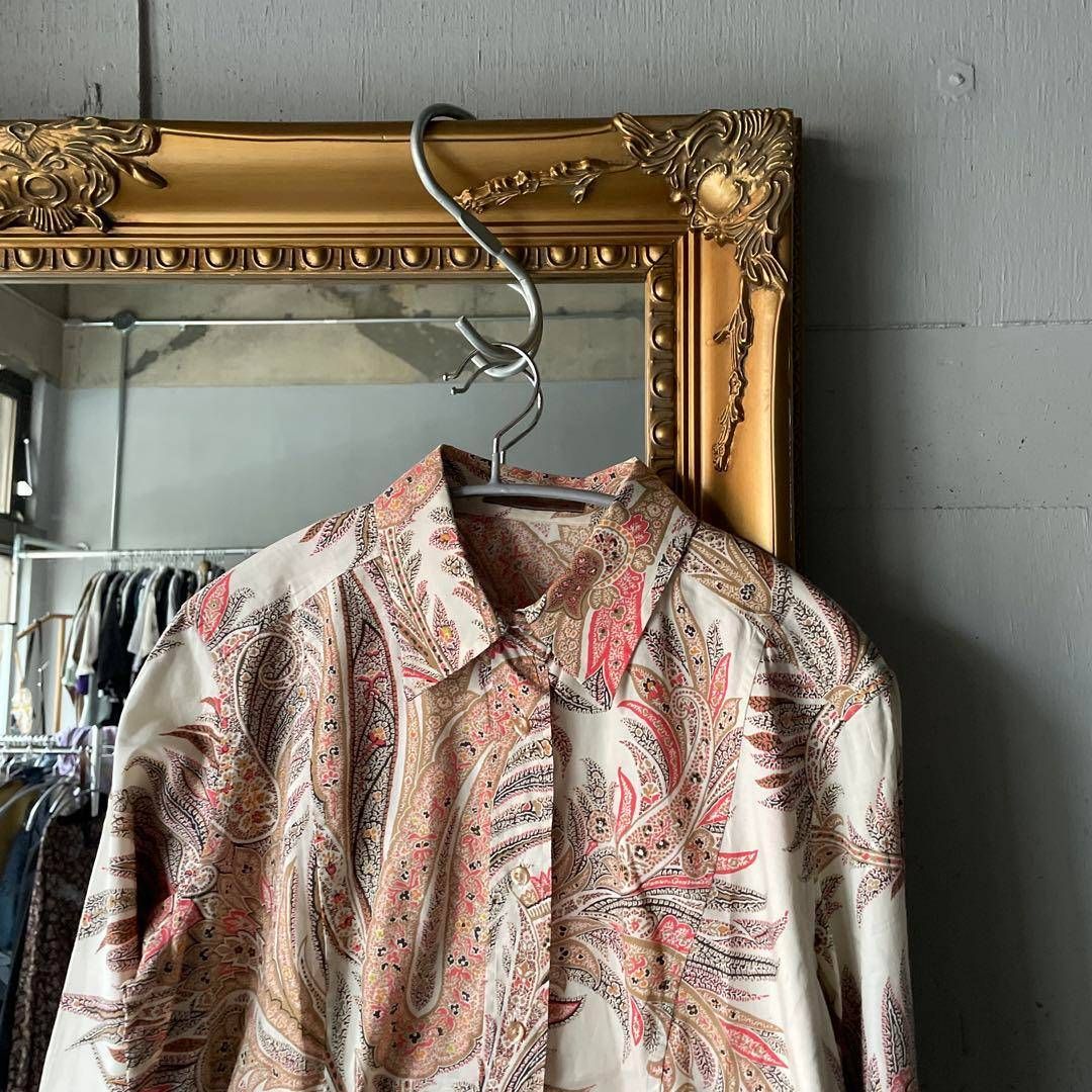 ETRO エトロ 花柄 総柄 ブラウス シャツ トップス 長袖 48 大きめ レディース お呼ばれ デート オフィスカジュアル 食事会 可愛い お出かけ 上品