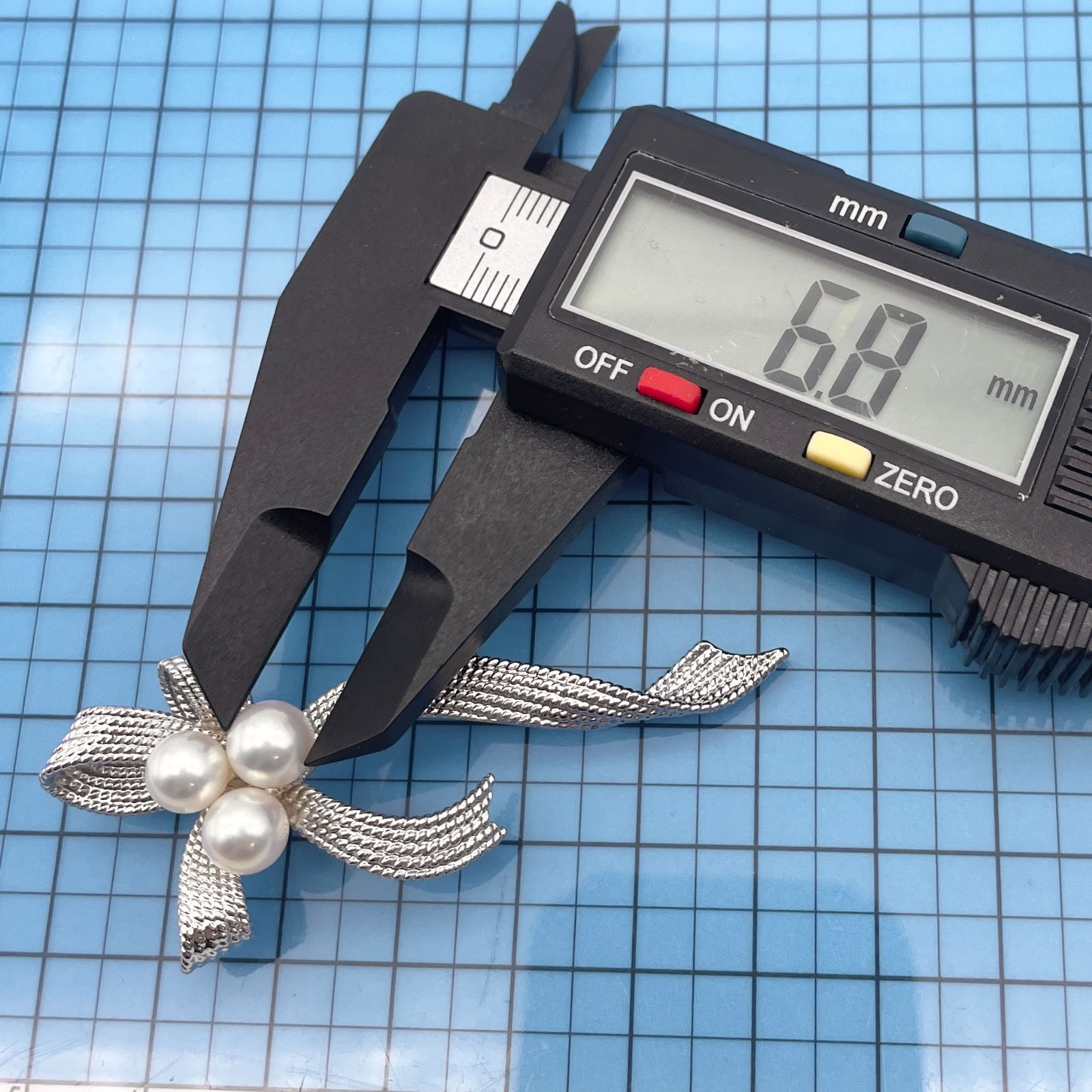 美品 田崎真珠 パール リボン ブローチ シルバー 3P アコヤ/25