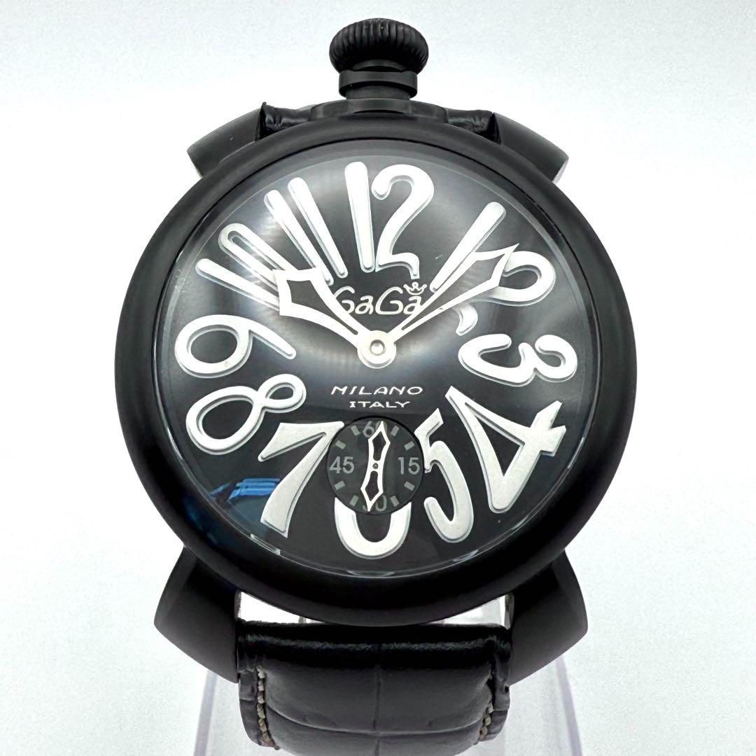 A039 BIG FACE GaGaMILANO MANUALE 48MM ガガミラノ マヌアーレ48MM 手巻き機械式 シースルーバック オールブラック メンズウォッチ