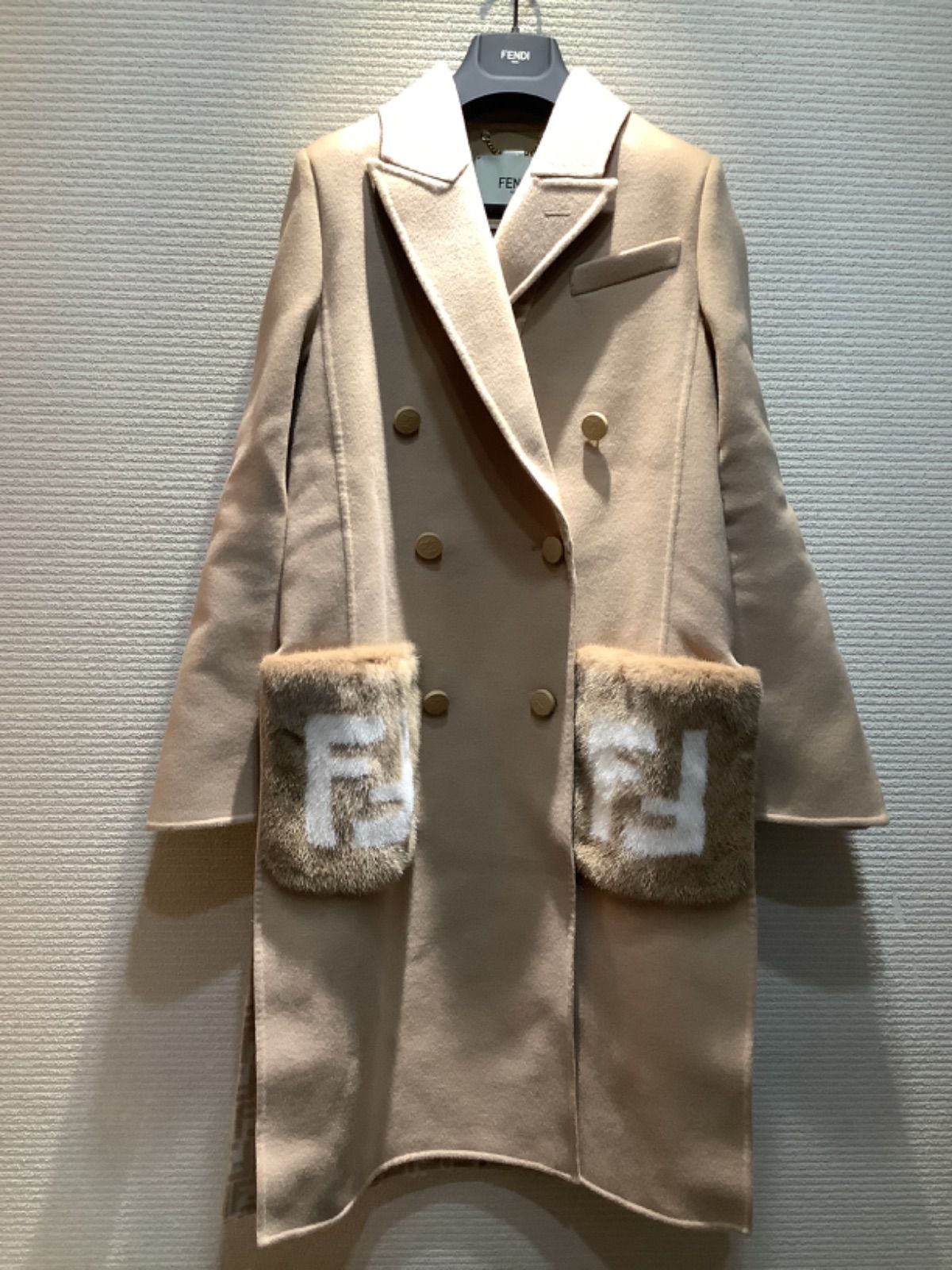 22AW フェンディ FENDI FFロゴ ミンクファー ウールコート ベージュ