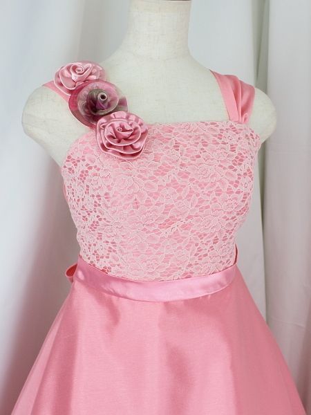 ゆめりすと ロゼリッタ サーモンピンク 130 安心の足首丈：高級子供ドレス キッズ ドレス ピアノ発表会 ワンピース 女の子 袖あり