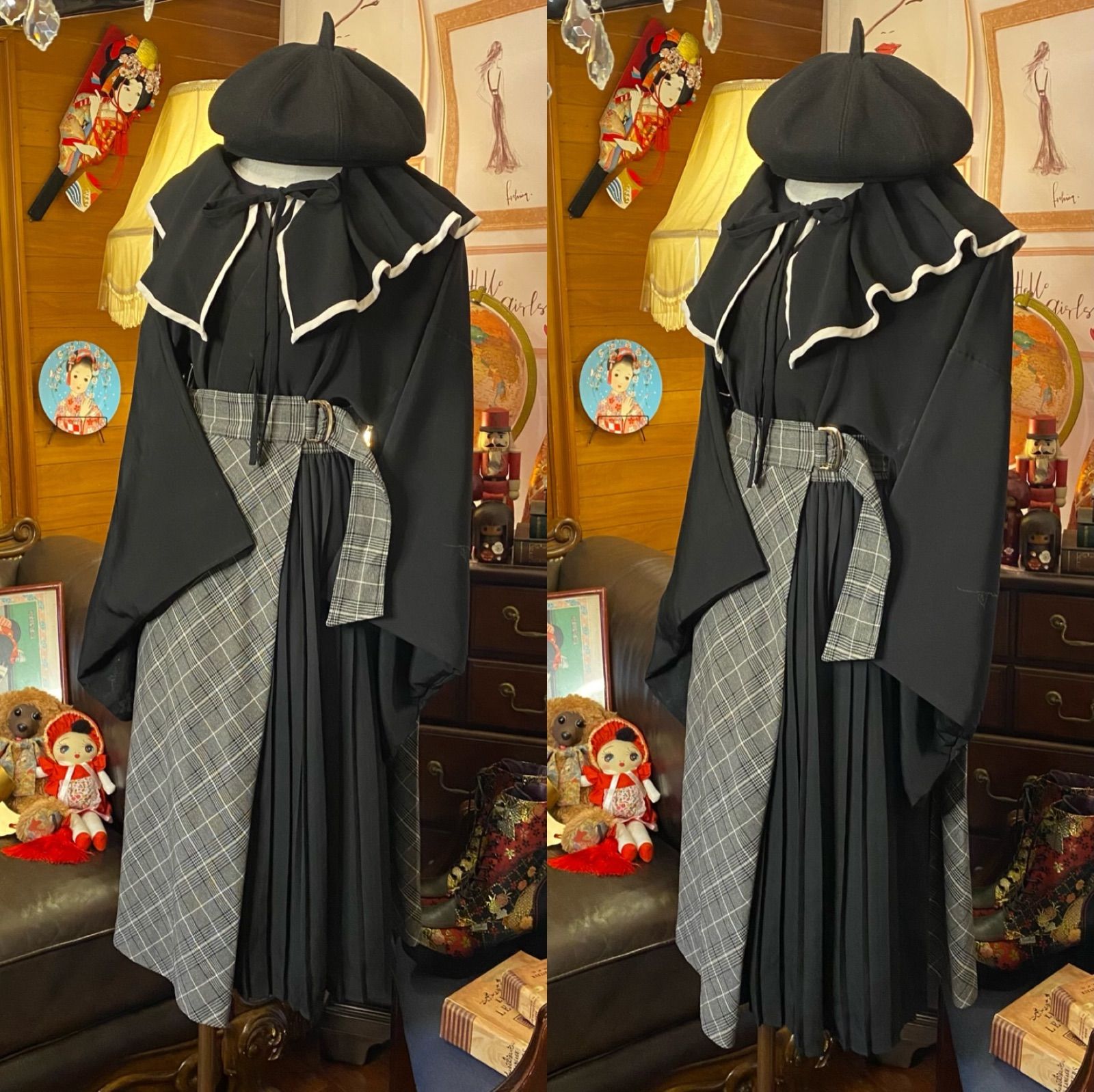 羽織　黒　コスプレ　レトロ　アンティーク　リメイク　和洋折衷コーデ 羽織 黒 レトロ アンティーク 和洋折衷コーデ コスプレ リメイク