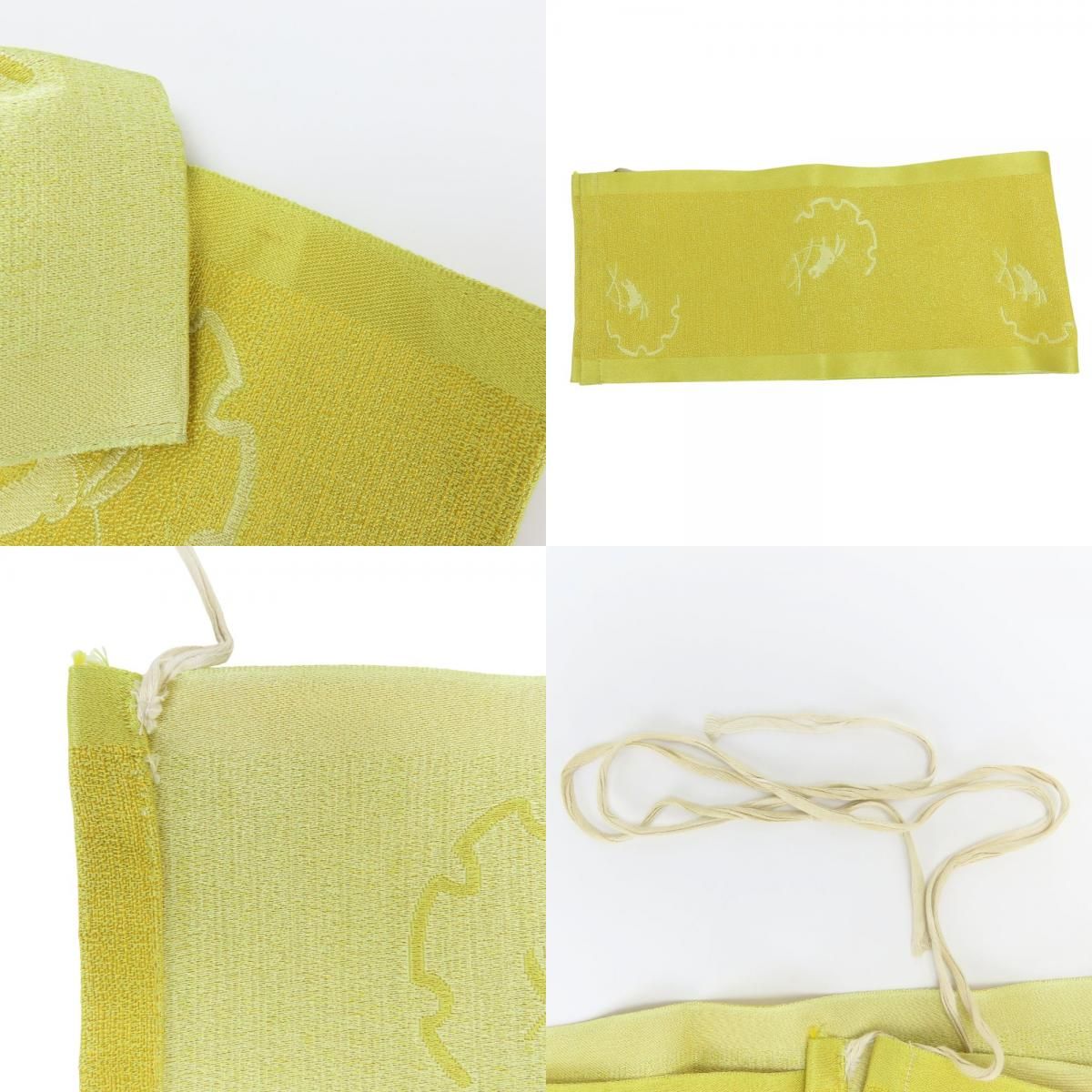 中古】 浴衣 2点セット 作り帯 白 黄色系 灰色 くすみカラー 変わり