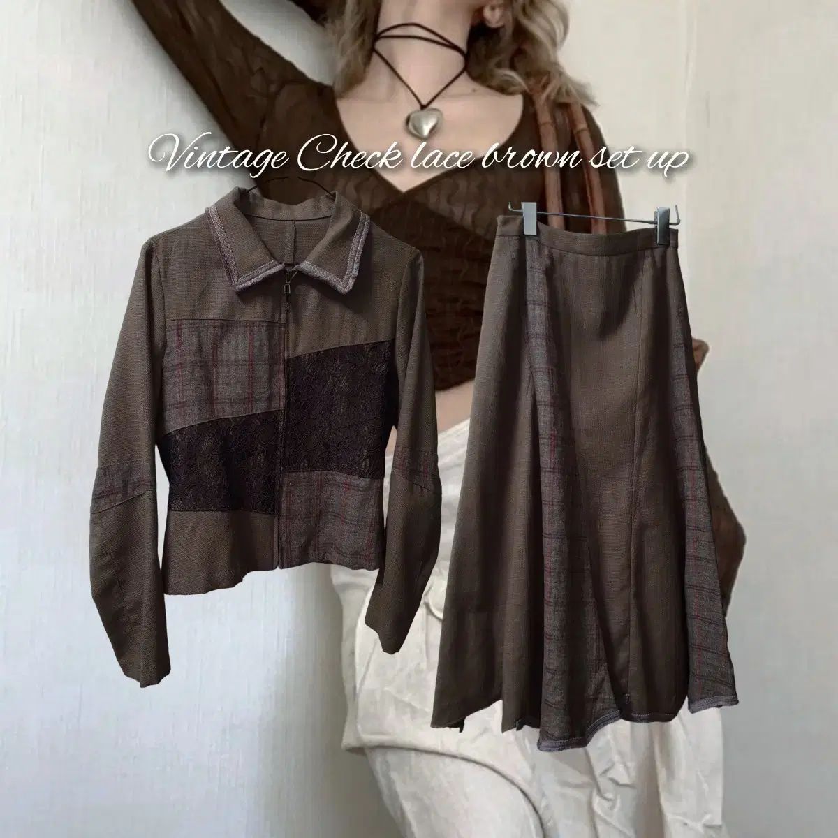 Vintage Check lace brown set up