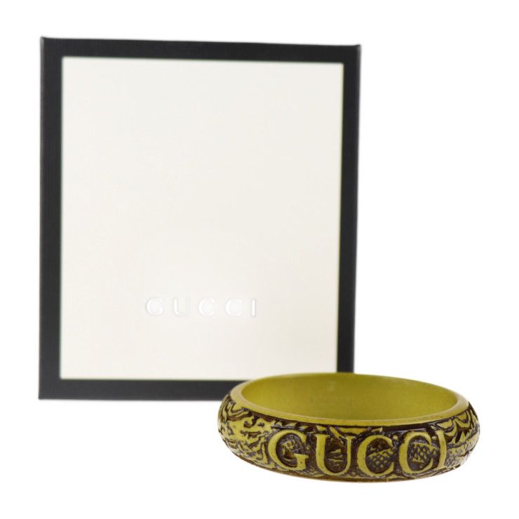 GUCCI グッチ バングル ウッド 黄緑系 ロゴ&ドラゴン エングレーブ GUCCI グッチ バングル ウッド 黄緑系 ロゴ&ドラゴン エングレーブ
