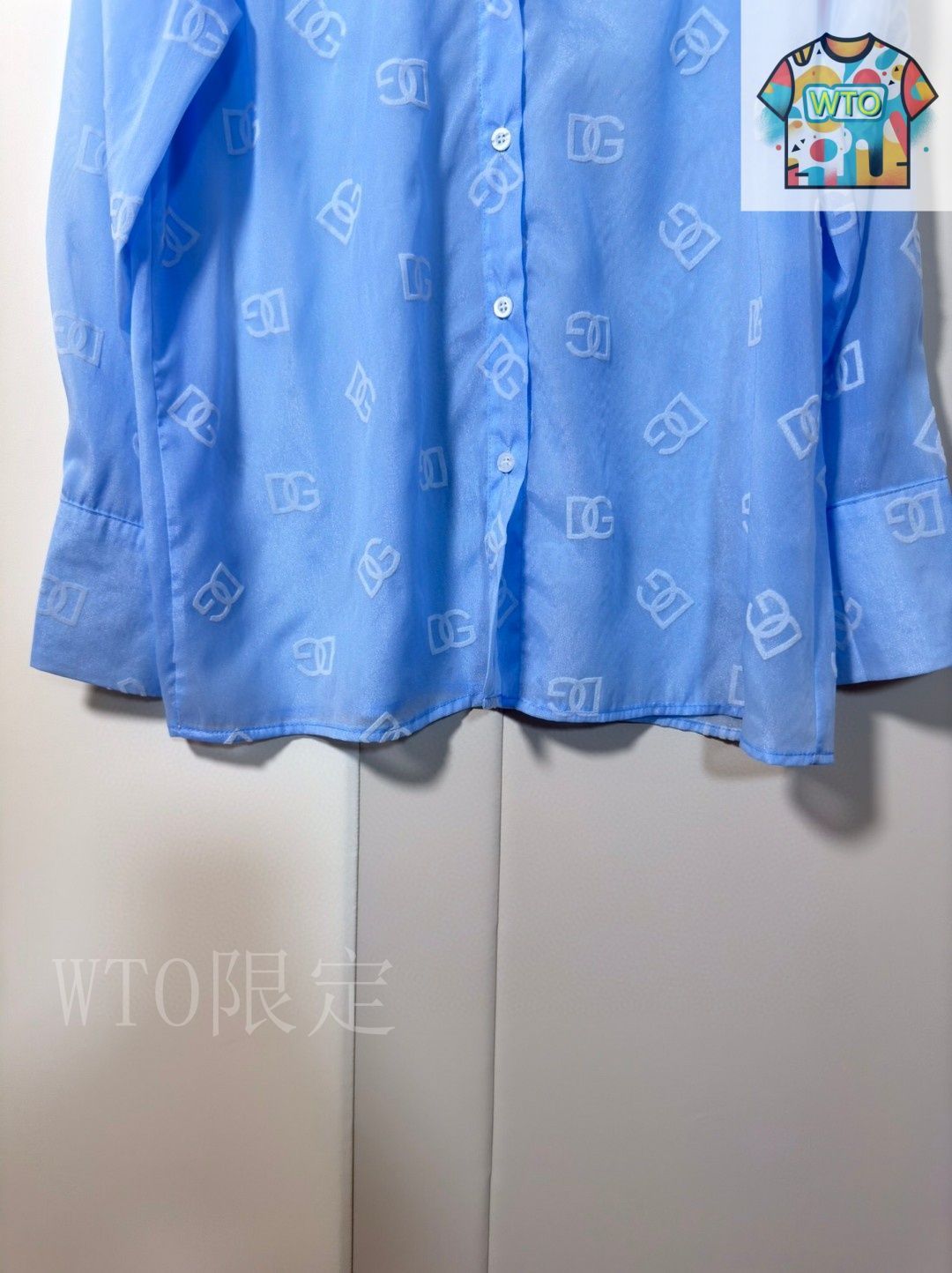 春夏 ドルチェ＆ガッバーナ イタリア製＜ストレッチ 長袖シャツ＞M2160m 今日特価】Dolce&Gabbana New Women's Sky Blue Logo Pattern