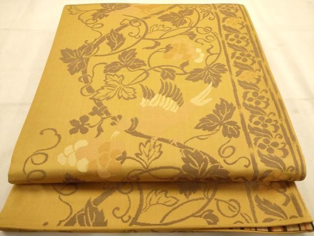 平和屋着物◎全通柄 京袋帯 美保姿 葡萄 鳥 正絹 逸品
