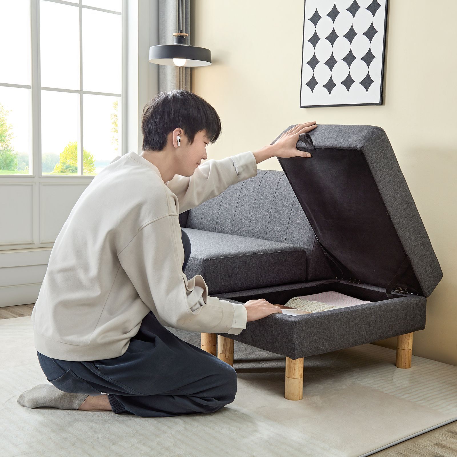 肘付き 天然木脚